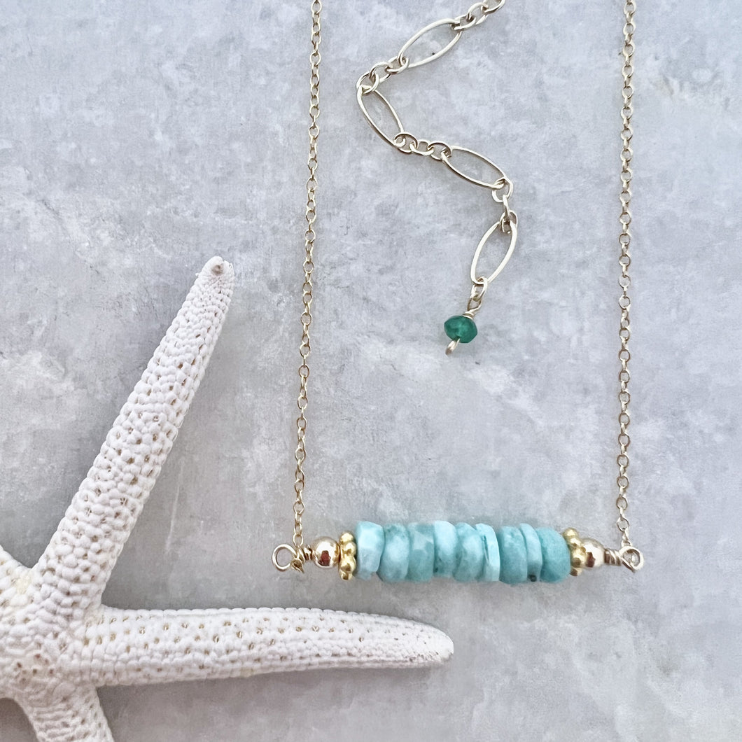 Lanai Larimar Heishi Bar Necklace