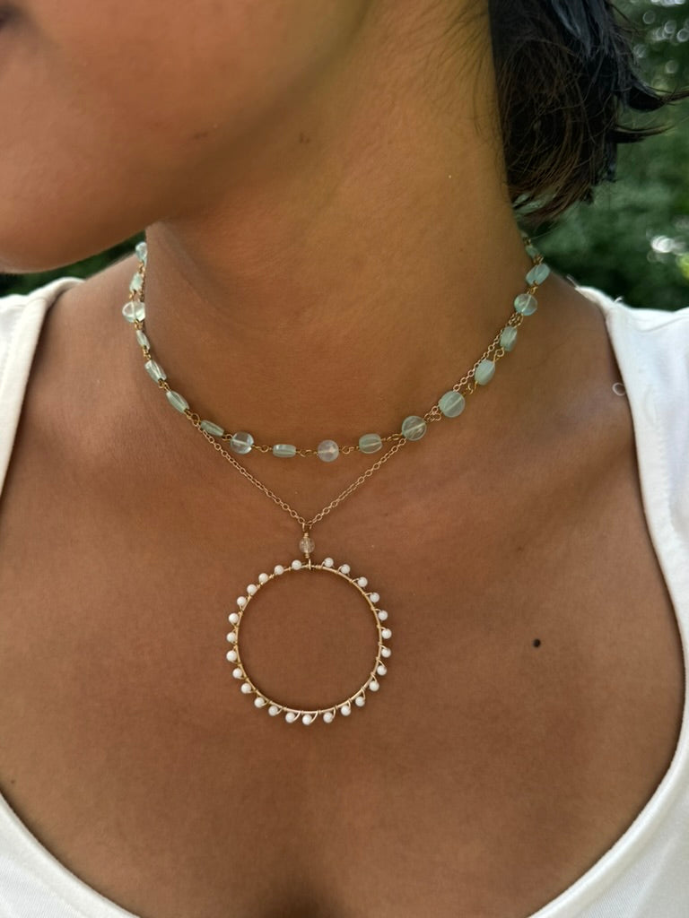 Aqua Chalcedony Coin Necklace