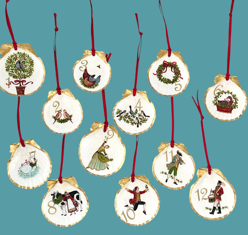 12 Days of Christmas Scallop Shell Ornament Set