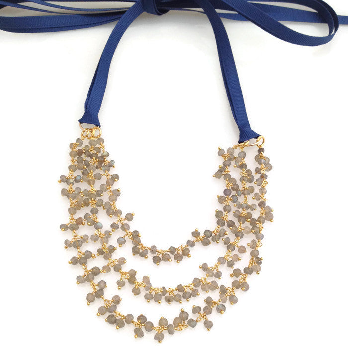 Labradorite Cluster Ribbon Necklace