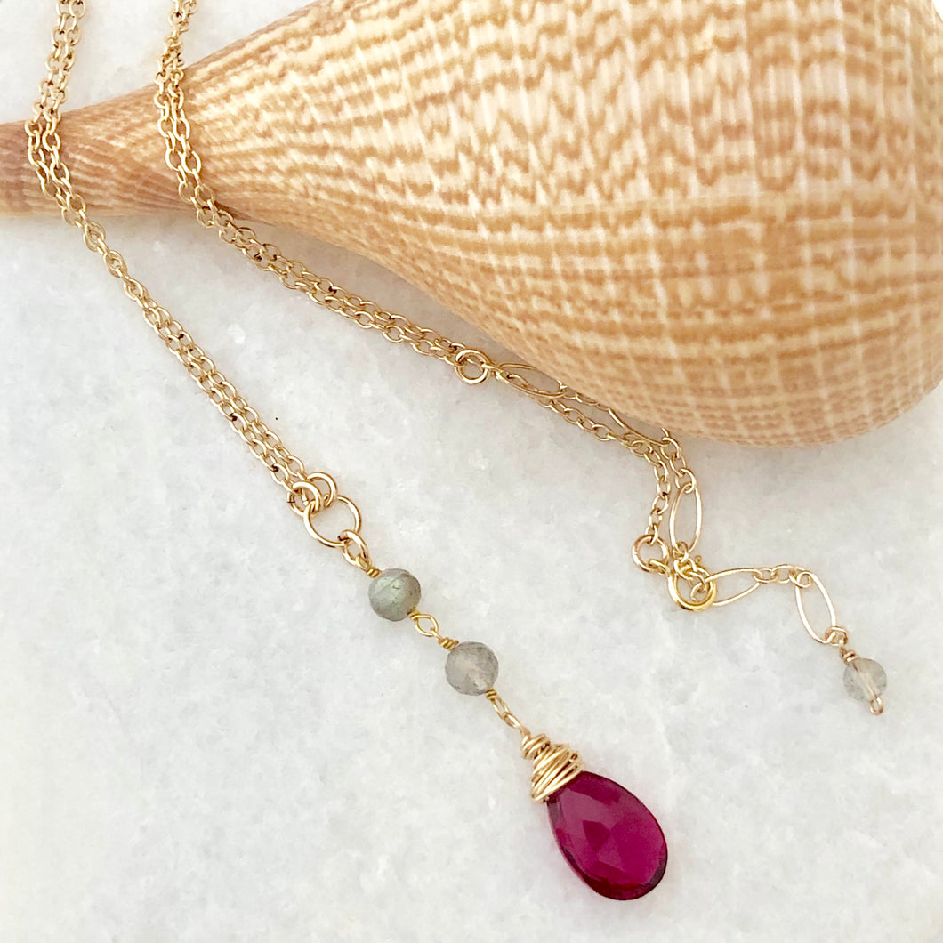 India Y Necklace ~ rubellite & labradorite