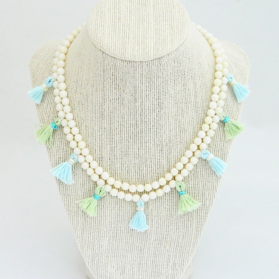 Mini Tassels Necklace ~ white coral