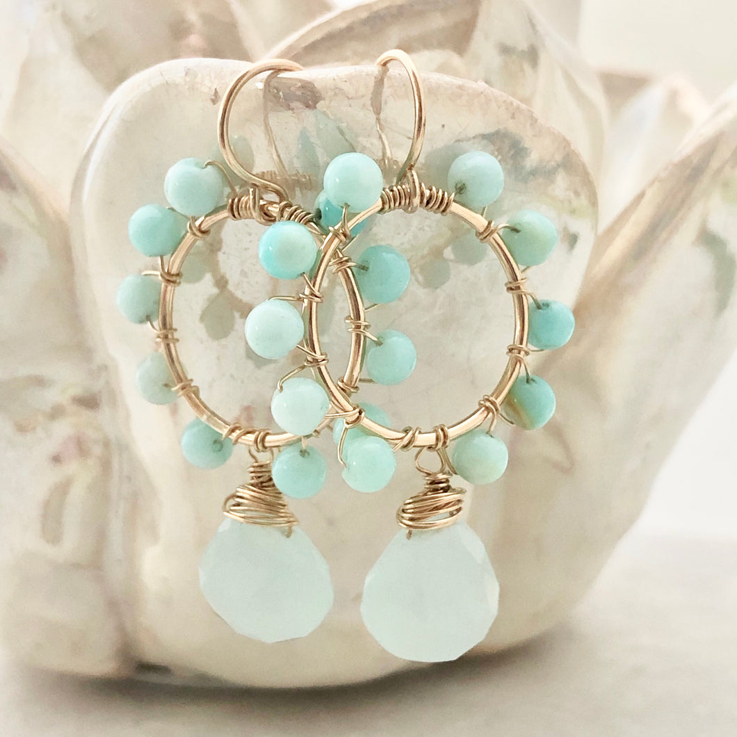 Daisy Earrings ~ aqua chalcedony