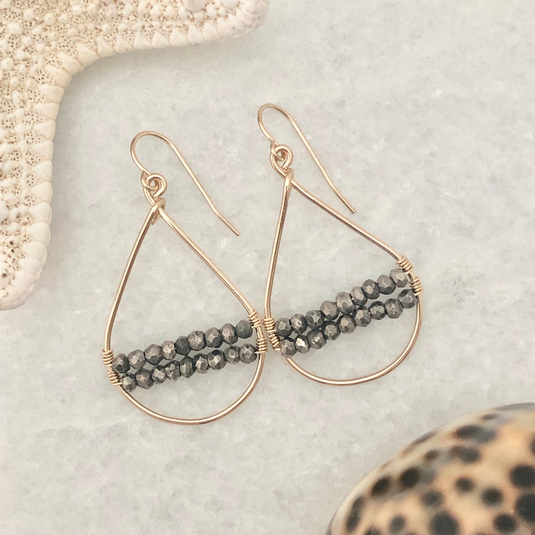 Aspen Pyrite Woven Hoop Teardrop Earrings