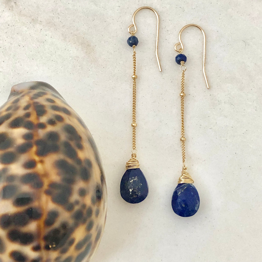 Long Lapis Chain Earrings