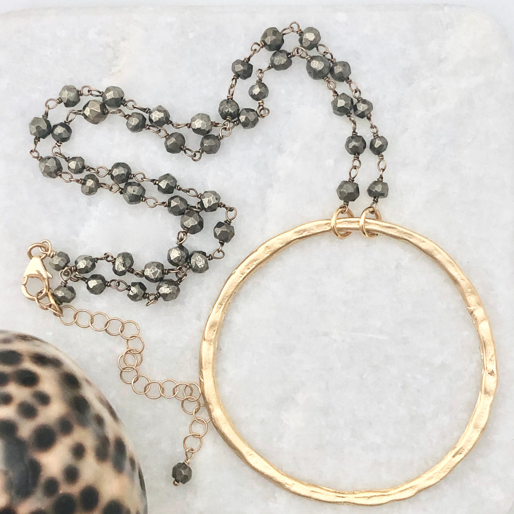 Large Organic Circle Necklace - Matte Gold