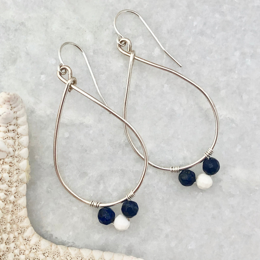 School Spirit Teardrop Hoop Earrings ~ silver
