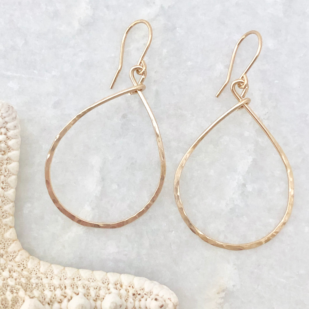 Hammered Golden Teardrop Hoops