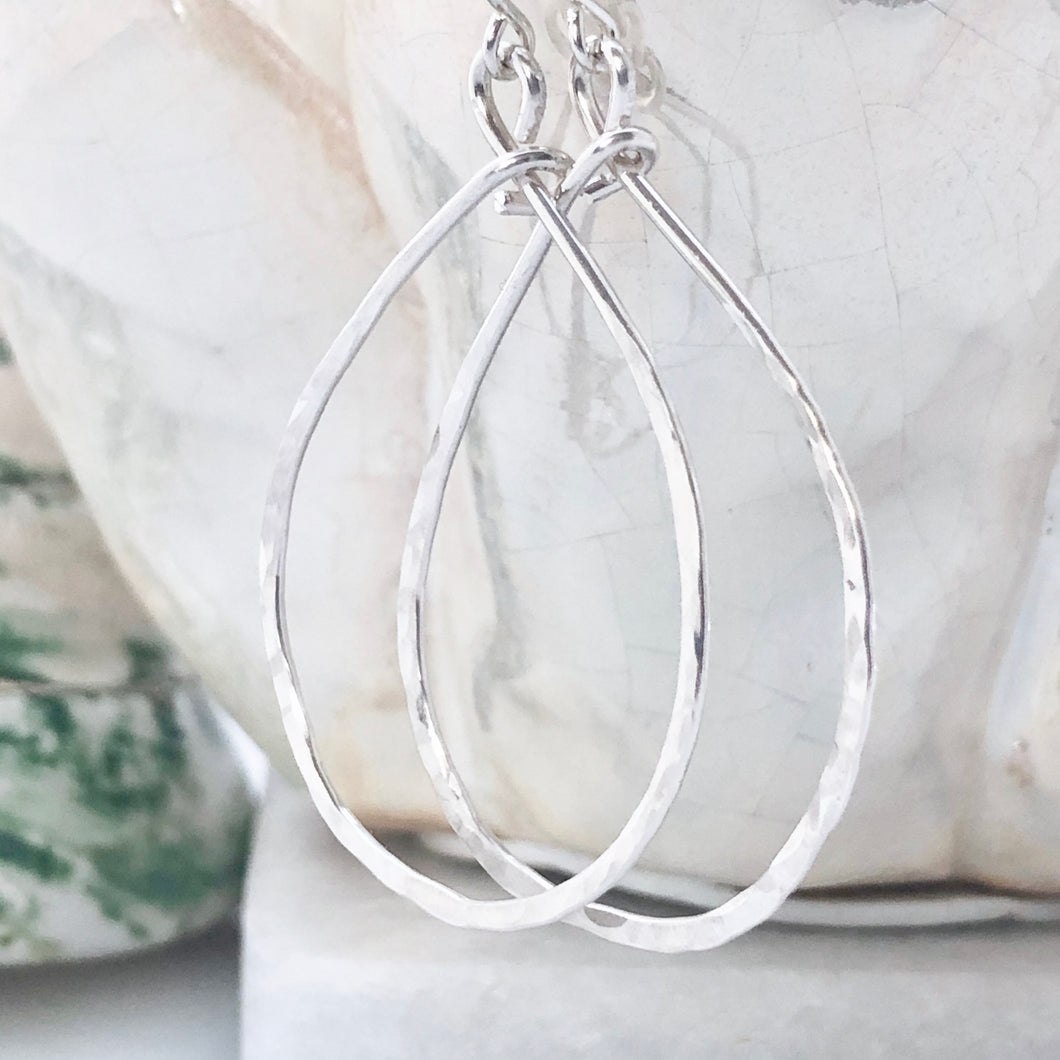 Hammered Teardrop Hoops ~ sterling silver