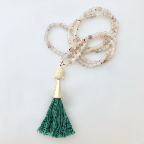 Crackle Agate Buddha Tassel Necklace