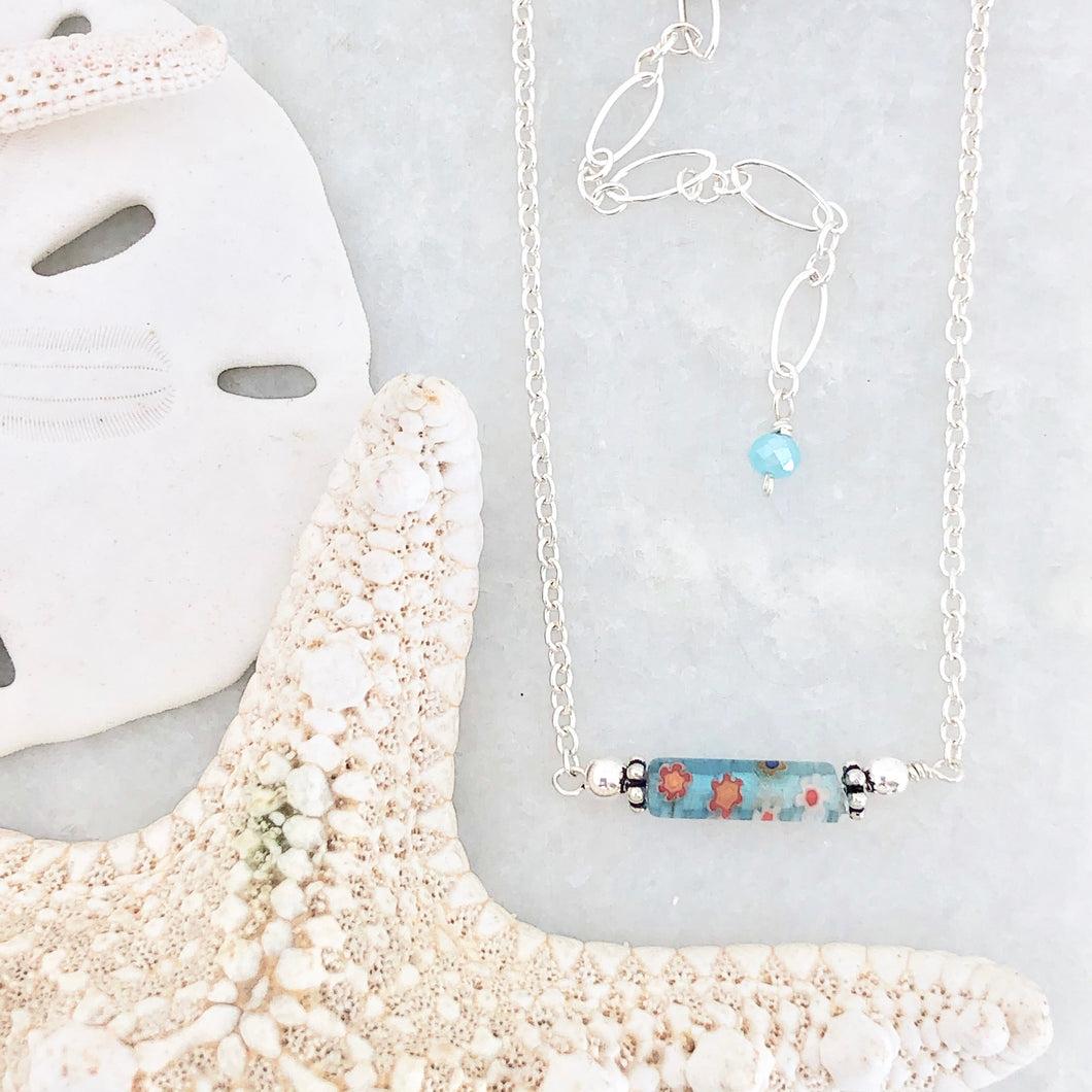Millefiori Bar Necklace ~ sterling silver