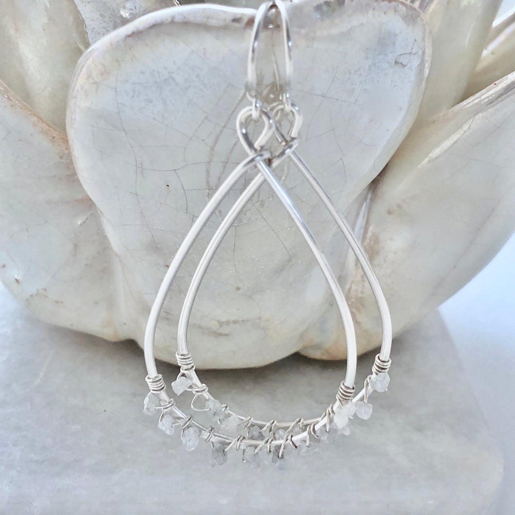 Silver Sands White Diamond Hoop Earrings