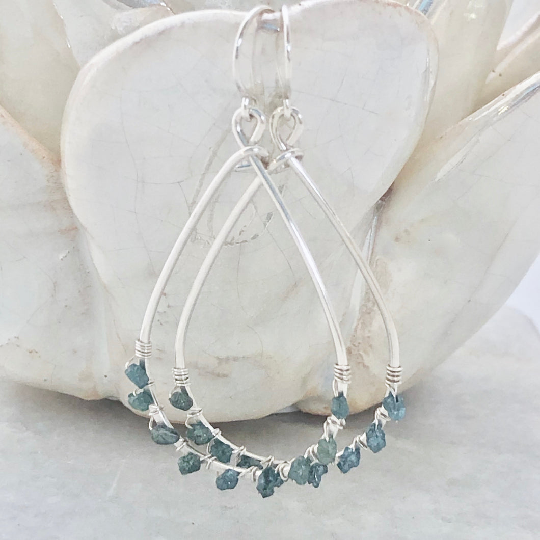 Silver Sands Blue Diamond Hoop Earrings