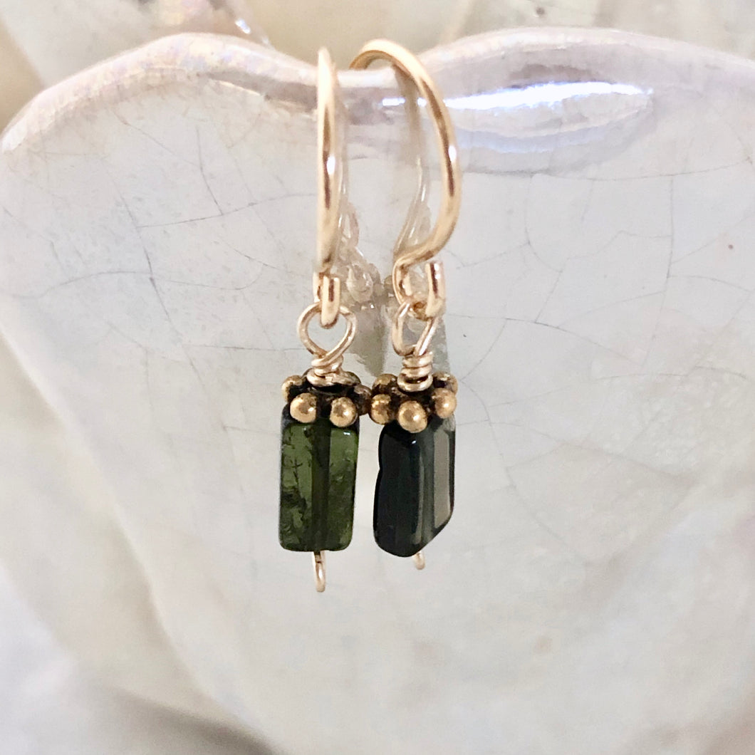 Tiny Embellished Green Tourmaline Drops