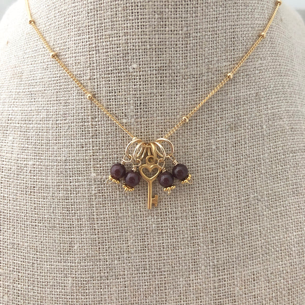 Birthstone Charm Necklace - Garnet