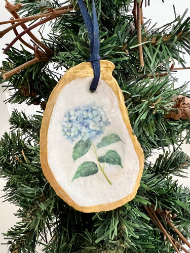 Blue Hydrangea Oyster Ornament