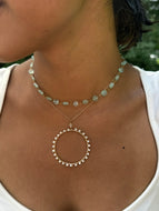 Aqua Chalcedony Coin Necklace