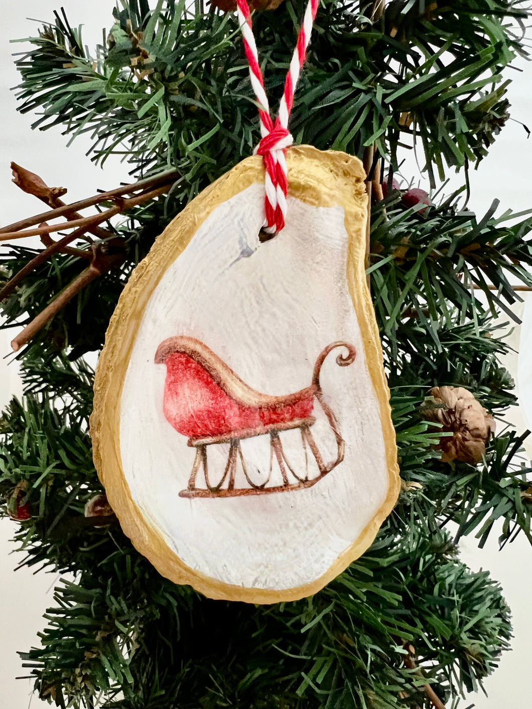 Red Sleigh Oyster Ornament