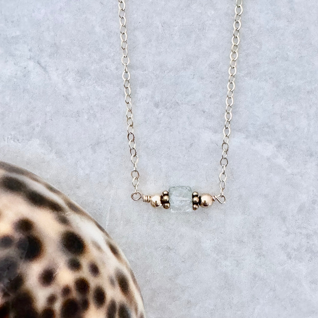 Tiny Double Embellished Aquamarine Necklace