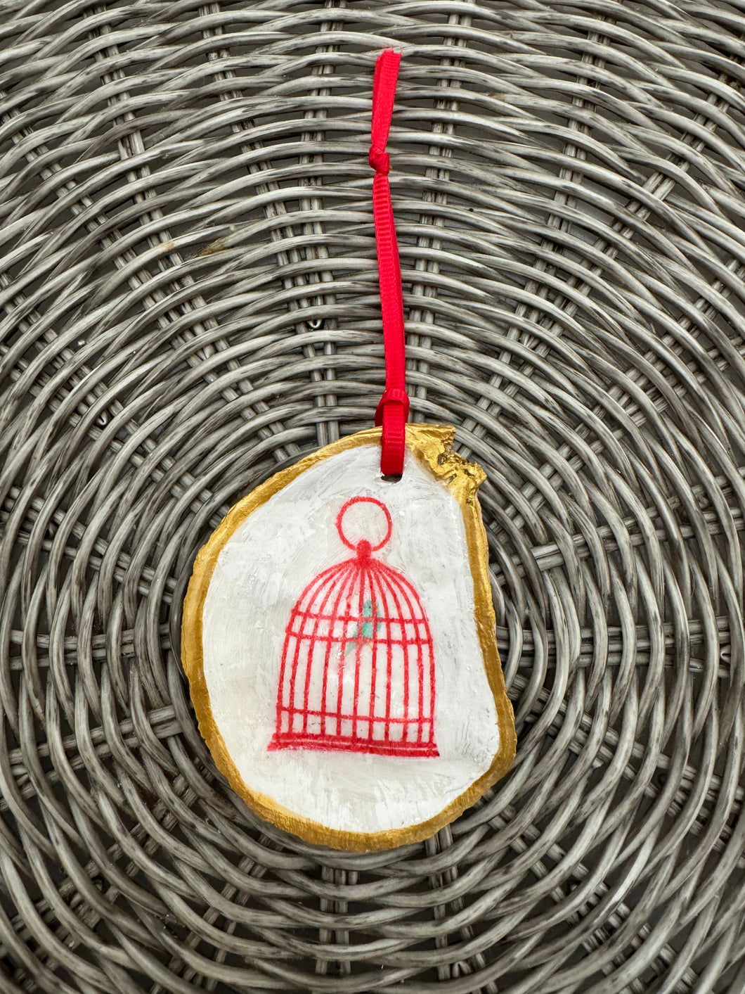 Red Birdcage Oyster Ornament