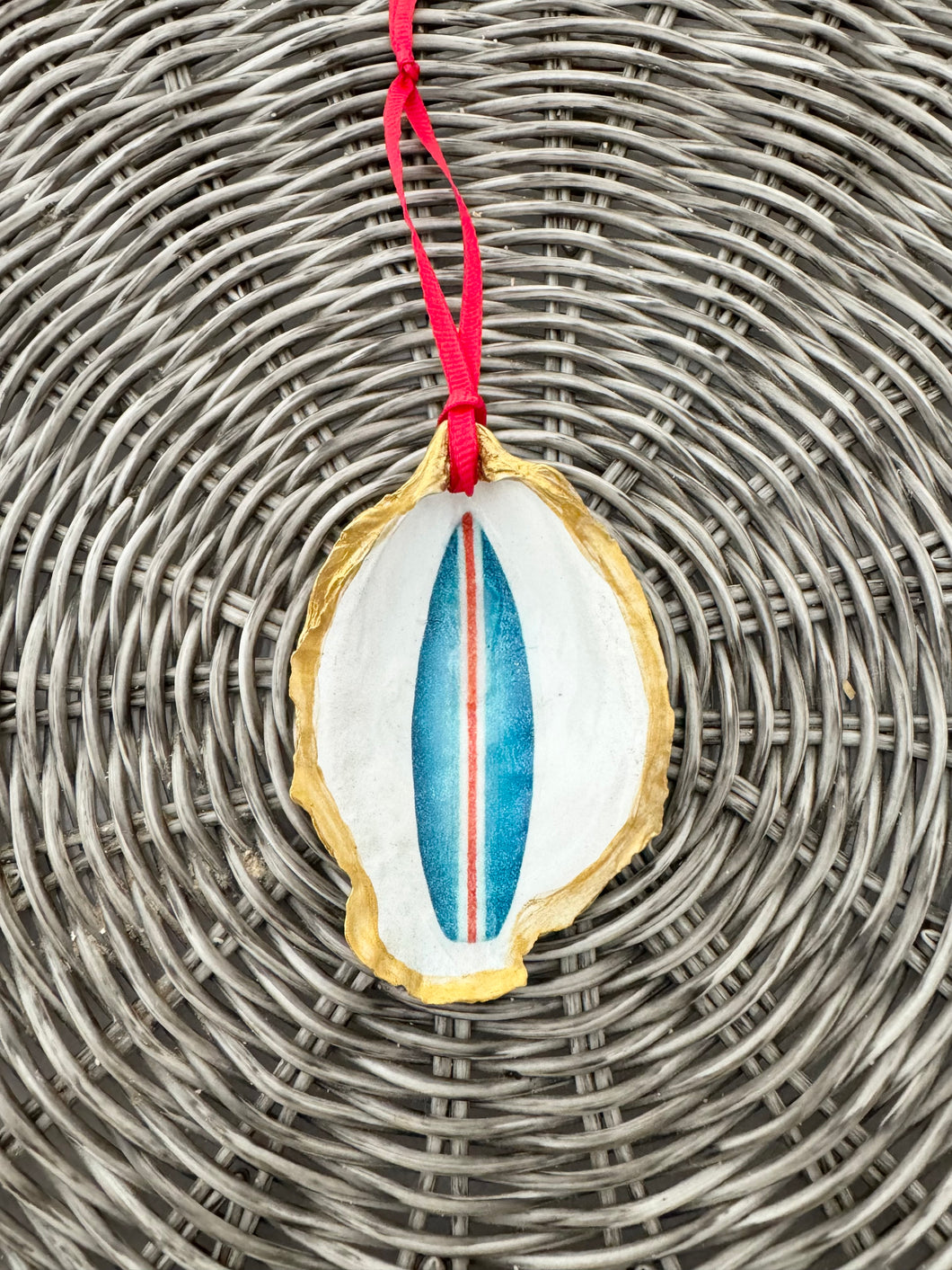 Blue and Red Surfboard Ornament