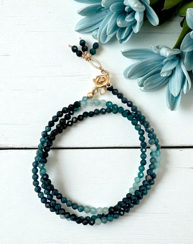 Blue Ombré Tourmaline Triple Wrap Bracelet