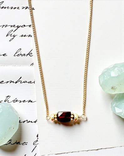 Tiny Embellished Garnet Necklace