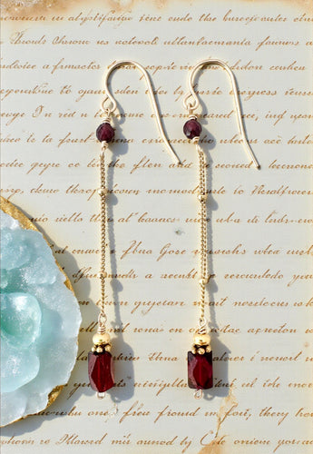Long Garnet Embellished Chain Earrings