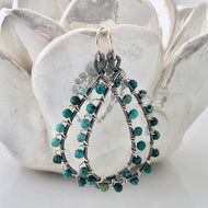 Oxidized Studded Teardrop Hoops