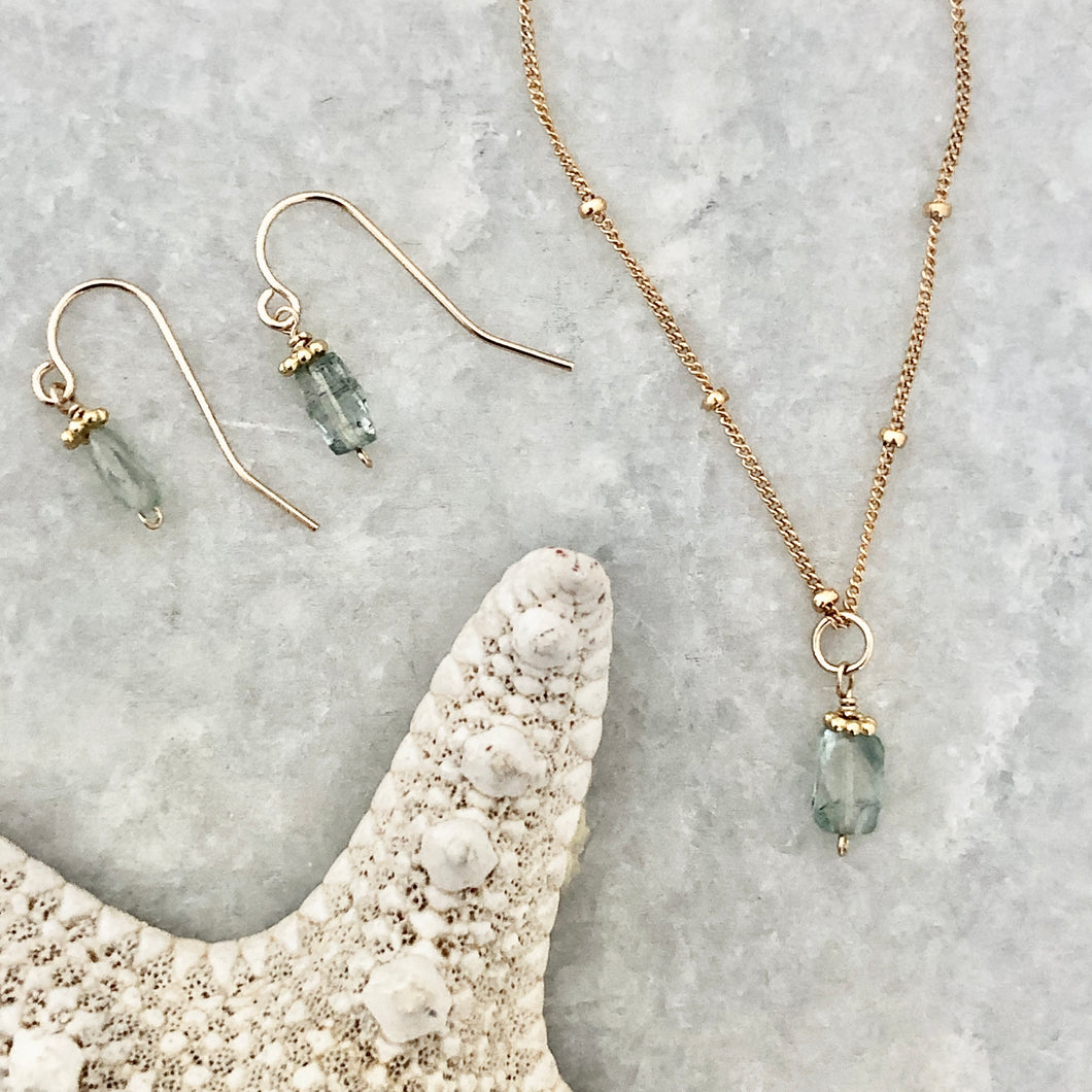 Aquamarine Gemstone Silver Pendant and Earrings Set - Aquamarine Gemstone  Silver Jewellery
