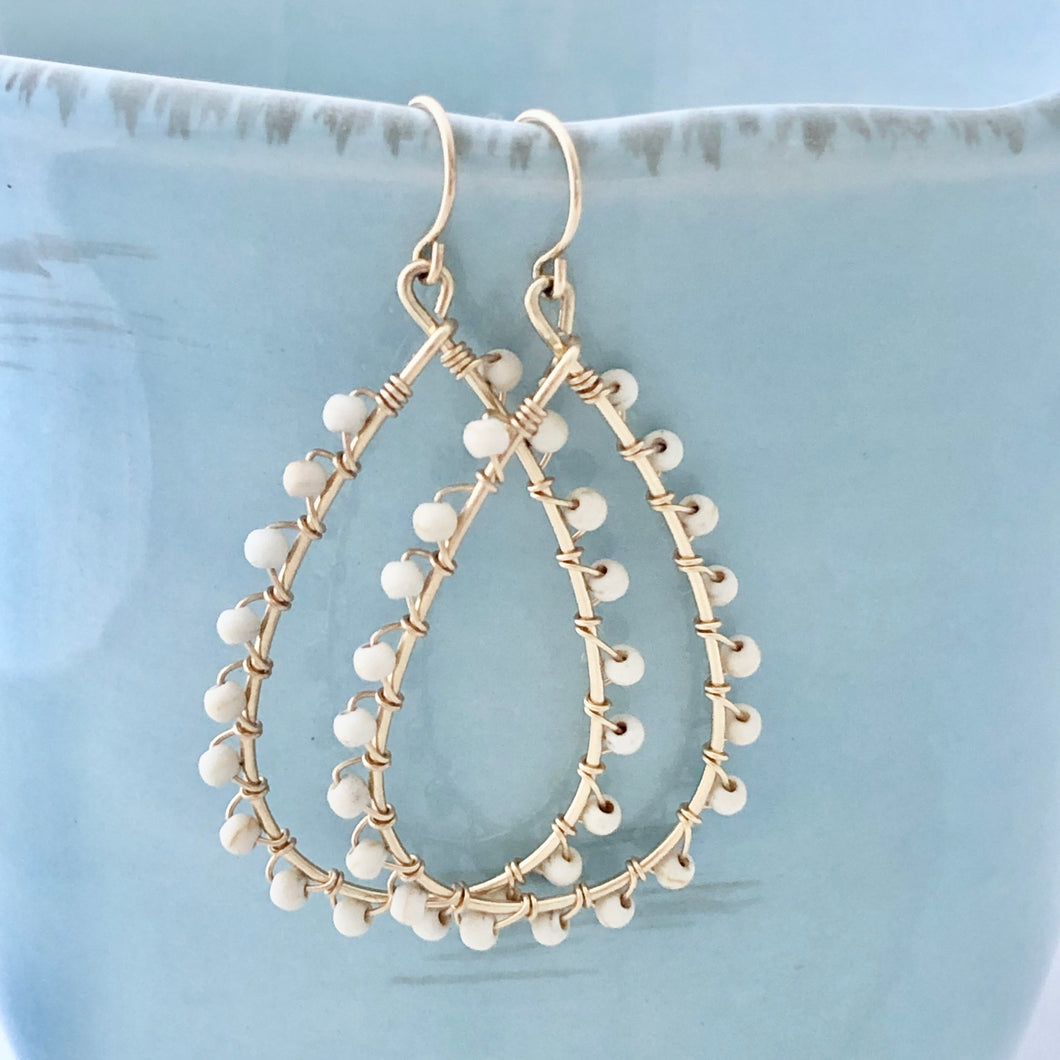 White Coral Studded Hoop Earrings