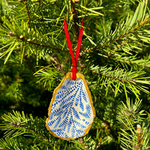 Blue Block Print Oyster Ornament