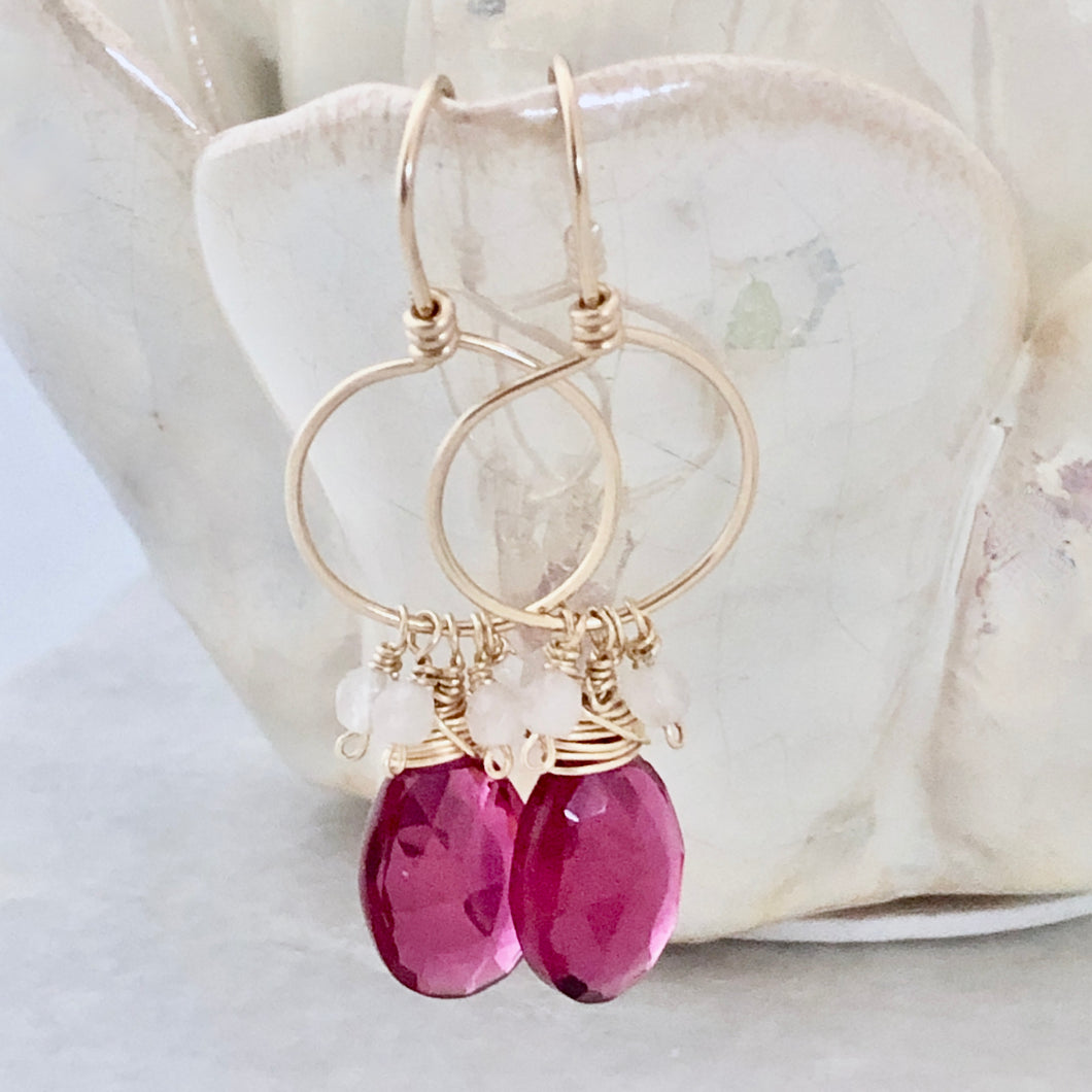 Dancing Rubellite Hoop Earrings