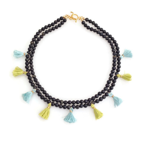 Mini Tassels Necklace- blue and green