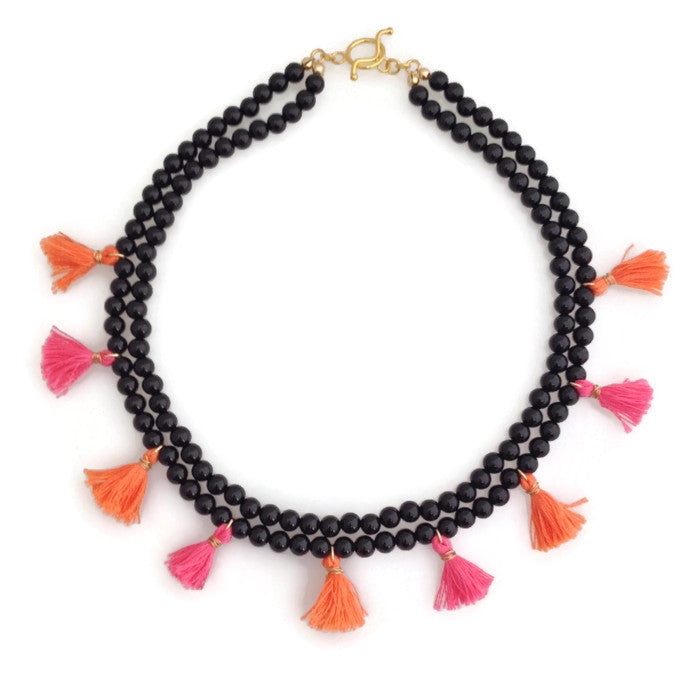 Mini Tassels Necklace-pink and orange