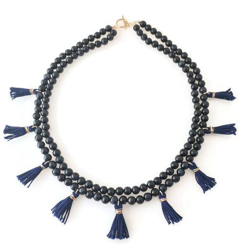 Mini Tassels Necklace - navy blue