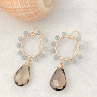 Newport Daisy Earrings ~ smokey quartz & aquamarine