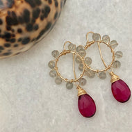 Daisy Earrings ~ rubellite & labradorite