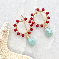 Daisy Earrings ~ amazonite & coral