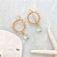 Daisy Earrings ~ green amethyst & pink opal