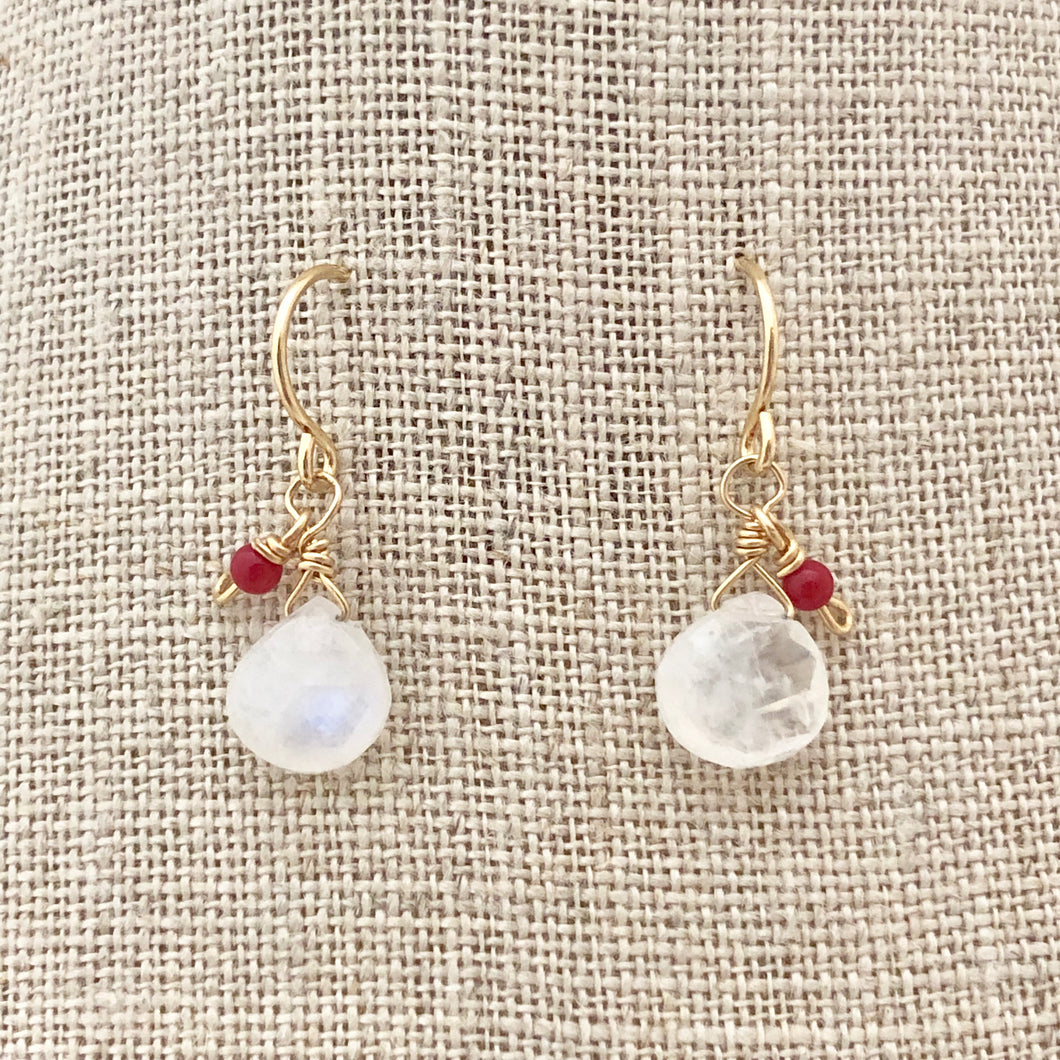 Tiny Moonstone and Coral Earrings