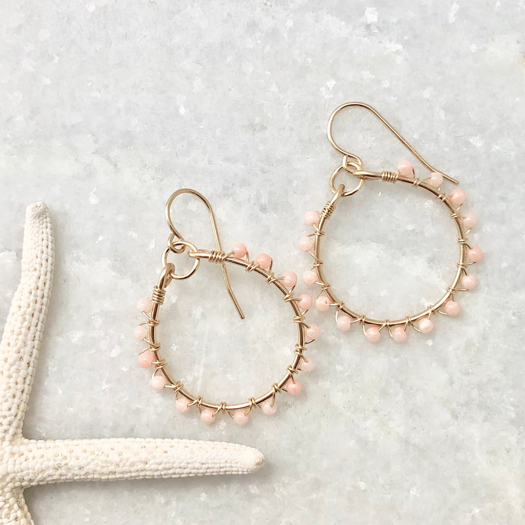 Pink Opal Studded Hoop Earrings