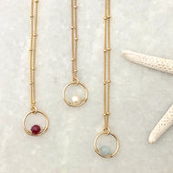 Circle Birthstone Charm Necklace
