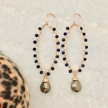 India Marquise Hoop Earrings ~ pyrite & lapis