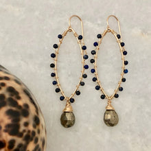 India Marquise Hoop Earrings ~ pyrite & lapis