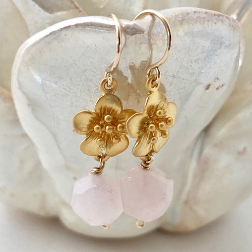 Rose Quartz Flower Earrings