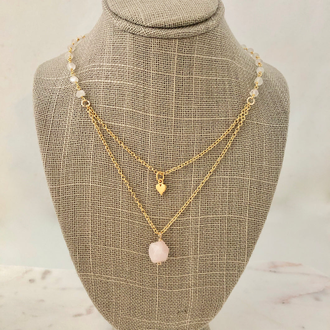 Layered Necklace ~ moonstone & rose quartz