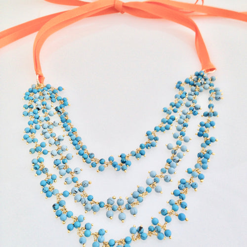 Turquoise Cluster Ribbon Necklace