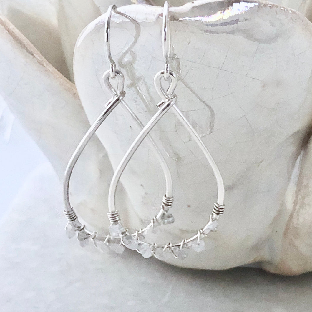 Silver Sands White Diamond Hoop Earrings ~ small