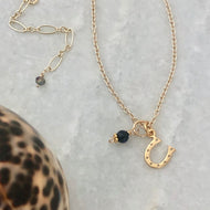 Horseshoe Birthstone Charm Necklace ~ 24k gp